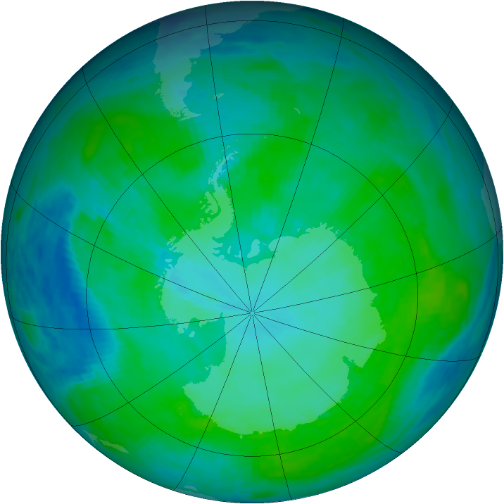 Antarctic ozone map for 09 January 1991